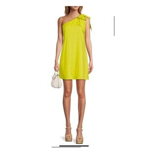 Antonio Melani dress Linen Blend One Shoulder Bow Sleeveless mini dress size 18